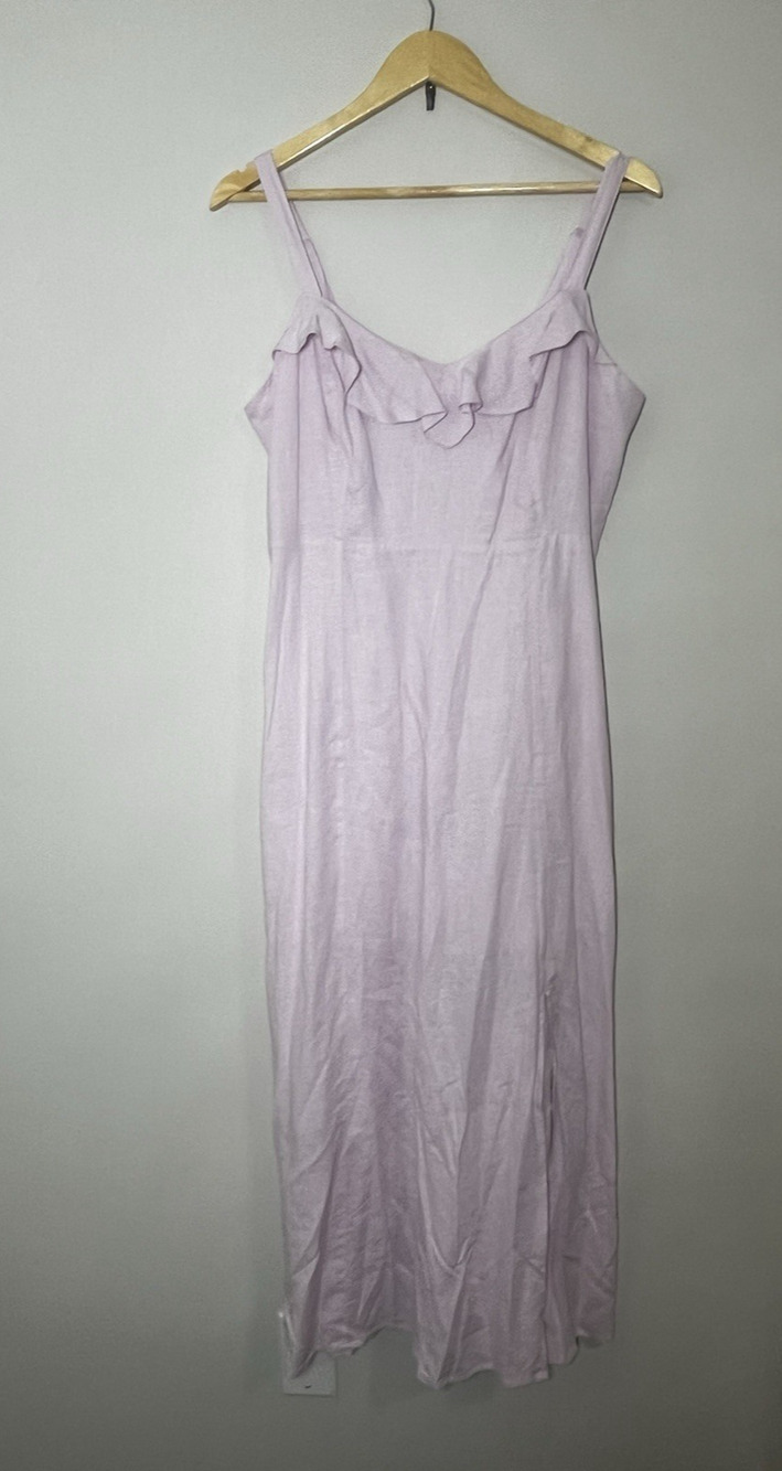 Old Navy Linen Blend Midi Dress Large Pale Pink Sleeveless Ruffle Collar Smocked